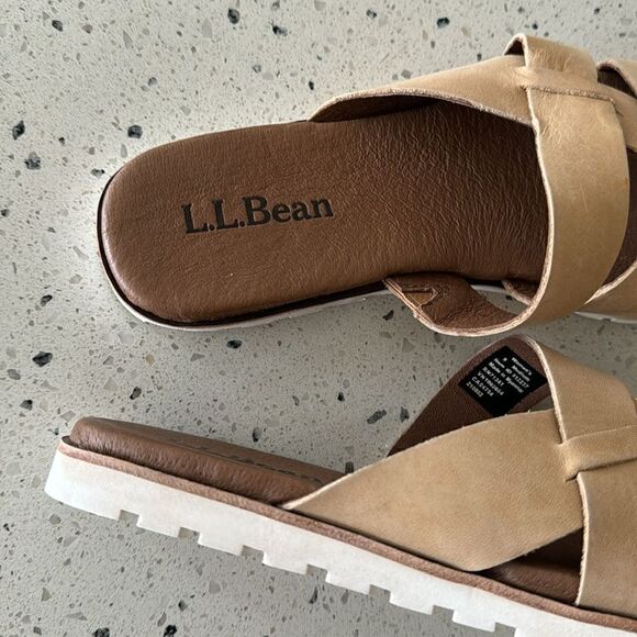 L.L. Bean Women's Natural Tan Leather Straps Slides Casual Sandals Size 9 NWOT - Picture 11 of 12